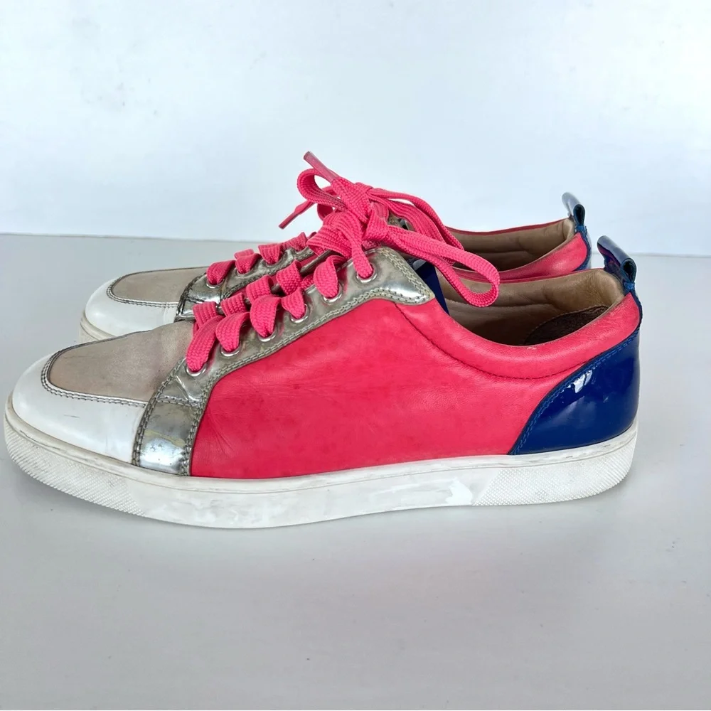 CHRISTIAN LOUBOUTIN Louis Junior Multicolor Leather Suede Lace up Sneakers Sz 42